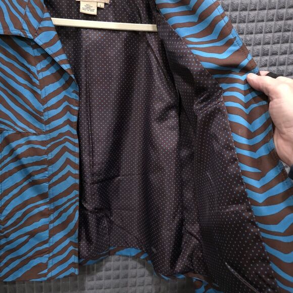 Blue Brown Zebra Silk Jacket Lg Y2K Open Blazer Glam Preppy Boho Chic Statement - Picture 4 of 14